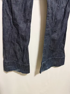 See‎ Thru Soul Dark Wash Flare Leg Jeans Size 32 Blue Denim Flap Pocket Boho Y2K thumbnail 8