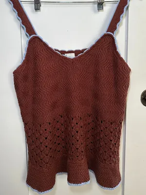 A New Day Crochet Knit Tank Top Brown Blue Trim Camisole XL NWOT thumbnail 11