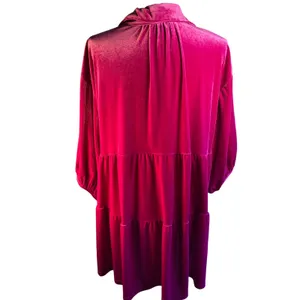 Pink Velour Button Up Blouse 3/4 length sleeves Size L thumbnail 3