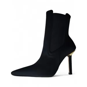 Good American Black Neoprene Pointed Toe Stiletto‎ Chelsea Boot Gold Heel Cap 11.5 NEW thumbnail 3