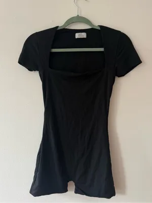 Ohpolly Black Square Neck Short Sleeve romper thumbnail 1