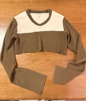 John Galt Brandy Melville Shirt Long Sleeve brown an cream thumbnail 1