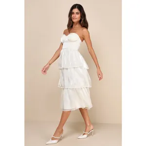 NWT Lulus Com-pleat-ly Charming Ivory Organza Tiered Strapless Midi Dress Sz M thumbnail 6