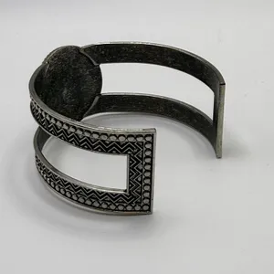 Boho Geometric Wide Cuff‎ Bracelet Adjustable Abstract Silver Tone Hippie Chic thumbnail 5
