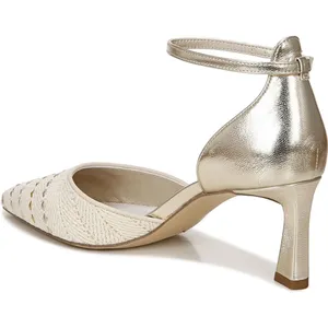 NEW Franco Sarto Taros Metallic Ankle Strap Pump SZ-9.5 White Tan thumbnail 6