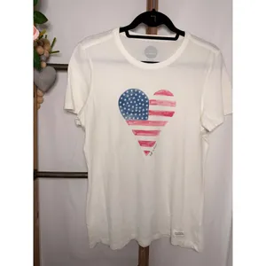Life is Good Womens Crusher Tee White American Flag Heart Graphic T-Shirt Size M thumbnail 2