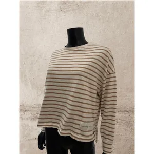 MNG Mango‎ Striped Oversized Long Sleeve Top Beige Brown Size L thumbnail 3