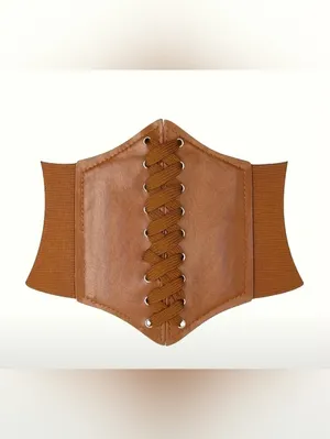 Corset Style Wide Girdle Fashion Elastic Faux Leather Skinny Elastic Waist‎ Belt thumbnail 2