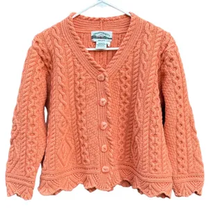 Like New Aran Crafts Merino Wool Cable Knit Crop Lngth Scallop Hem Sweater Large thumbnail 1
