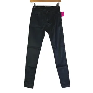 NWT Six Denim High Rise Coated Skinny Faux Leather Pants Black Edgy Stretch Sz L thumbnail 3
