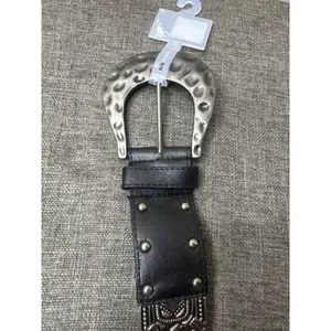 Western Style Black Belt w/ Silver Studded Details & Embossed Hardware Women S/M thumbnail 5