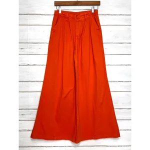 Free People Orange Wide Leg Pants Size 0 High Rise Pleated Trousers Flare thumbnail 2