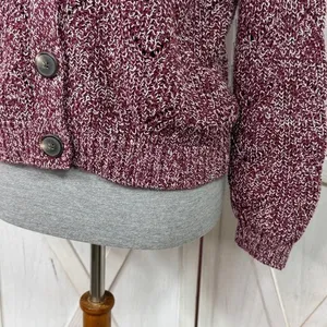 Old Navy‎ Marled Pointelle Knit V Neck Crop Cardigan Sweater Burgundy Red Small thumbnail 8