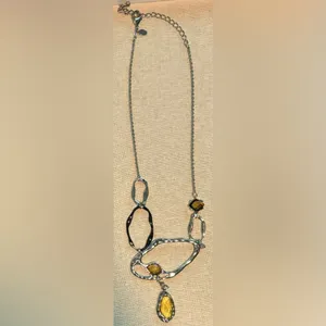 Chico’s Silvertone Mixed Link Statement Necklace Crystal Drop Pendant thumbnail 7