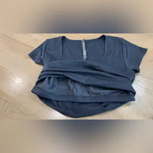 Vuori Halo Short Sleeve Crop Top dream Knit azure heather blue size XL thumbnail 3
