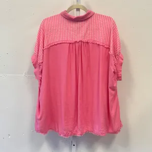 NWT Umgee USA Pink Linen Blend Striped Boho Frayed Hem Button Down Top Small thumbnail 2