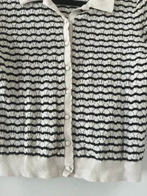 Gap Striped Cropped Button Up Cardigan Small Cream White Preppy French Girl thumbnail 3