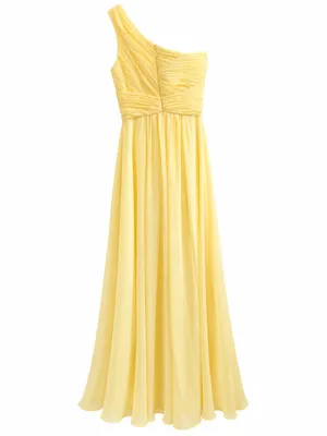 JJ’s House Daffodil Yellow One Shoulder Formal Maxi Dress Size 6 NWT Pleated thumbnail 3
