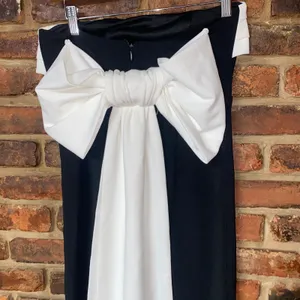 NWOT Lulu's Fabulous Phenomenon Black White Strapless Bow Midi Dress Size Small thumbnail 9