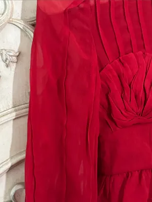 FARM Rio Red Ruffled Sheer Long-Sleeve Peplum Blouse Size Small thumbnail 8