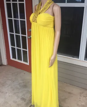 Dusk Collection by shella yen Yellow Beaded Halter Empire-Waist Maxi Dress thumbnail 5