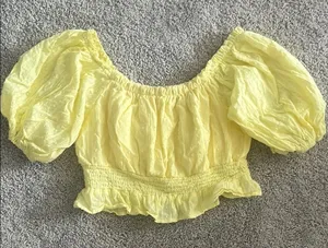 Altar'd State Yellow Puff Sleeve Crop Top thumbnail 1