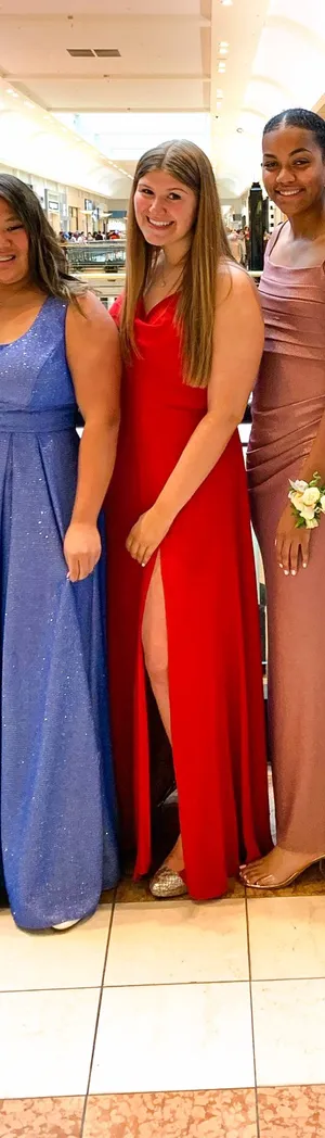 Macy's Red Cowl Neck Prom Dress thumbnail 2