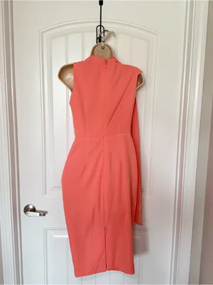 Lavish Alice Size 2 One Shoulder Salmon Pink Cape Mid Dress Cocktail Statement thumbnail 3