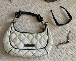BCBGMAXAZRIA Y2K rare quilted, off-white, brown leather shoulder bagette small​ thumbnail 1