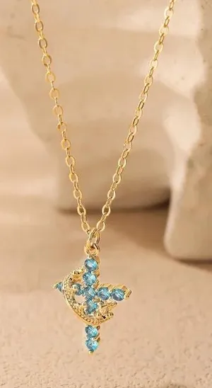 Gold-Tone Cross Pendant Necklace with Blue Crystal Accents thumbnail 1