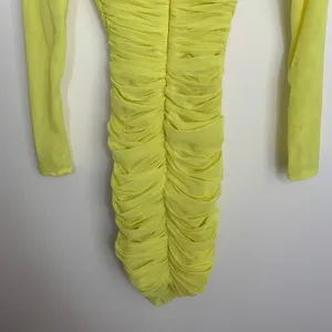 House of CB Valentina Yellow Long Sleeve Ruched Organza Mesh Mini Dress XS thumbnail 4