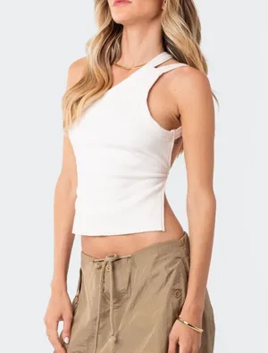 Edikted | White Verdi Open-Back One Shoulder Crop Top thumbnail 1