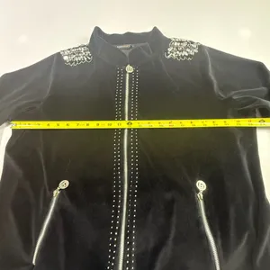 BCBGMAXAZRIA Embellished Velour Tracksuit Set Jacket & Pants Black 3X thumbnail 6