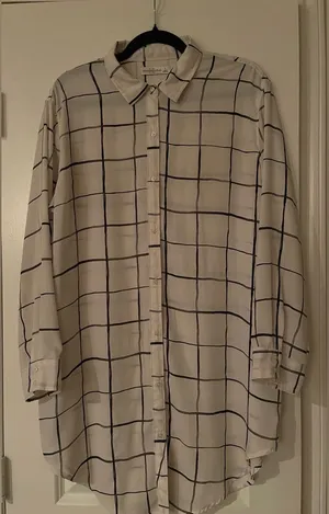 Abercrombie & Fitch off white women's button-down chiffon shirt dress size Larg thumbnail 1