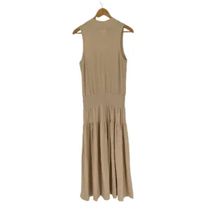 Nation Ltd Barrett 90s‎ Beige Tiered Smocked Midi Dress Size Large Boho Neutral thumbnail 2