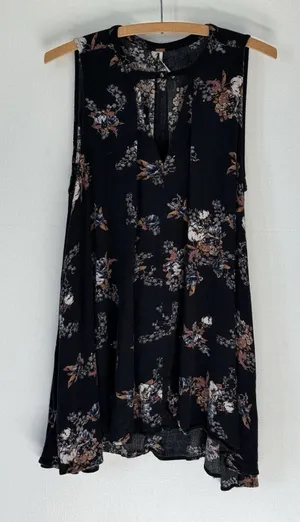 FREE PEOPLE Boho Floral Sleeveless Swing Tunic Dress w/ Pockets XS thumbnail 1