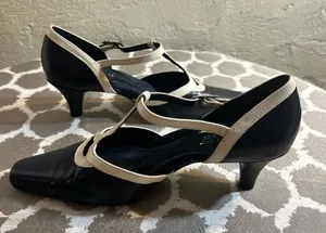 AEROSOLES Navy/Black and Cream Mary Jane Heels with Tapered Heel thumbnail 1