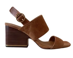 Tory Burch Selby Block Heel Sandals Ambra‎ Suede 75mm Size 8 thumbnail 1