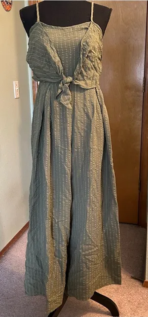 Flying Tomato green striped spaghetti strap wide leg crop jumpsuit size S boho thumbnail 1