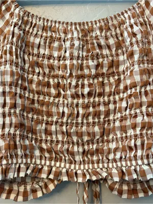 Indigo Rising brown white gingham plaid tie front ruffled crop top medium thumbnail 14