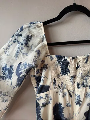 Abercrombie & Fitch NWT Ivory & Blue Emerson Chiffon Long-Sleeve Midi Dress XS thumbnail 9
