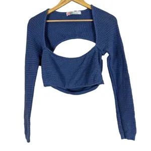 Free People Beach Love Me Long-Sleeve Fauxchet Top Womens M Blue Clean Girl thumbnail 2