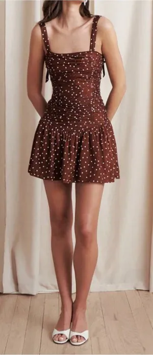 Saylor Posy Drop-Waist Flounced Mini Dress Size L Burnt Umber thumbnail 1