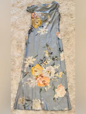 NEW After Six Liv Floral Print One-Shoulder Blue Mist Multi Gown Sz M thumbnail 7