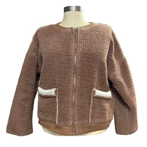 Sherpa M Fleece Zip Up Jacket Brown Gorpcore Cozy Teddy Bomber Winter‎ Fall Soft thumbnail 2