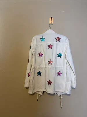 Buddy‎ Love White Denim Sequin Star Jacket Size Medium NWT thumbnail 7