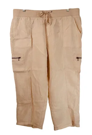 Style & Co Womens XL Tan 100% Linen Cargo Capri Pants Elastic Drawstring Waist thumbnail 1