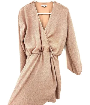 Baltic Born Size Small‎ Long Sleeve Faux Wrap Style Dress Knee Length Pink thumbnail 1