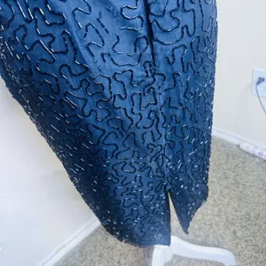 Vintage 90s Laurence Kazar Silk Dress Black fully Beaded Statement Formal XL‎ thumbnail 6