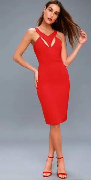 Lulus Ardent Love Red Cutout‎ Bodycon Dress Size S thumbnail 1